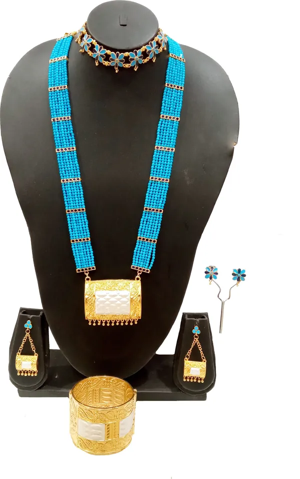 Assamese_Traditional_Gold_Plated_Blue_Colour_Combo_Jewellery_Set_For_Women